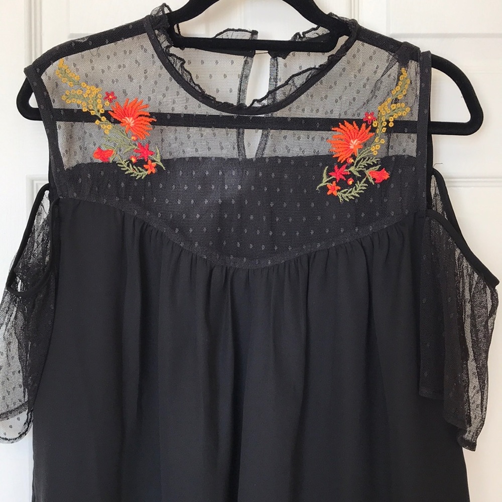 Black Mesh embroidered blouse